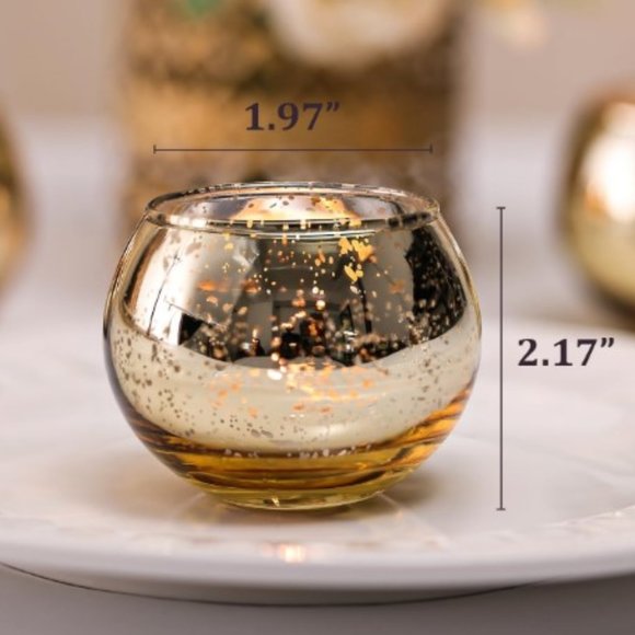 Set of 12 - Gold Mercury Glass Tealights / Votive Candle Holders - Centerpiece - Picture 2 of 10